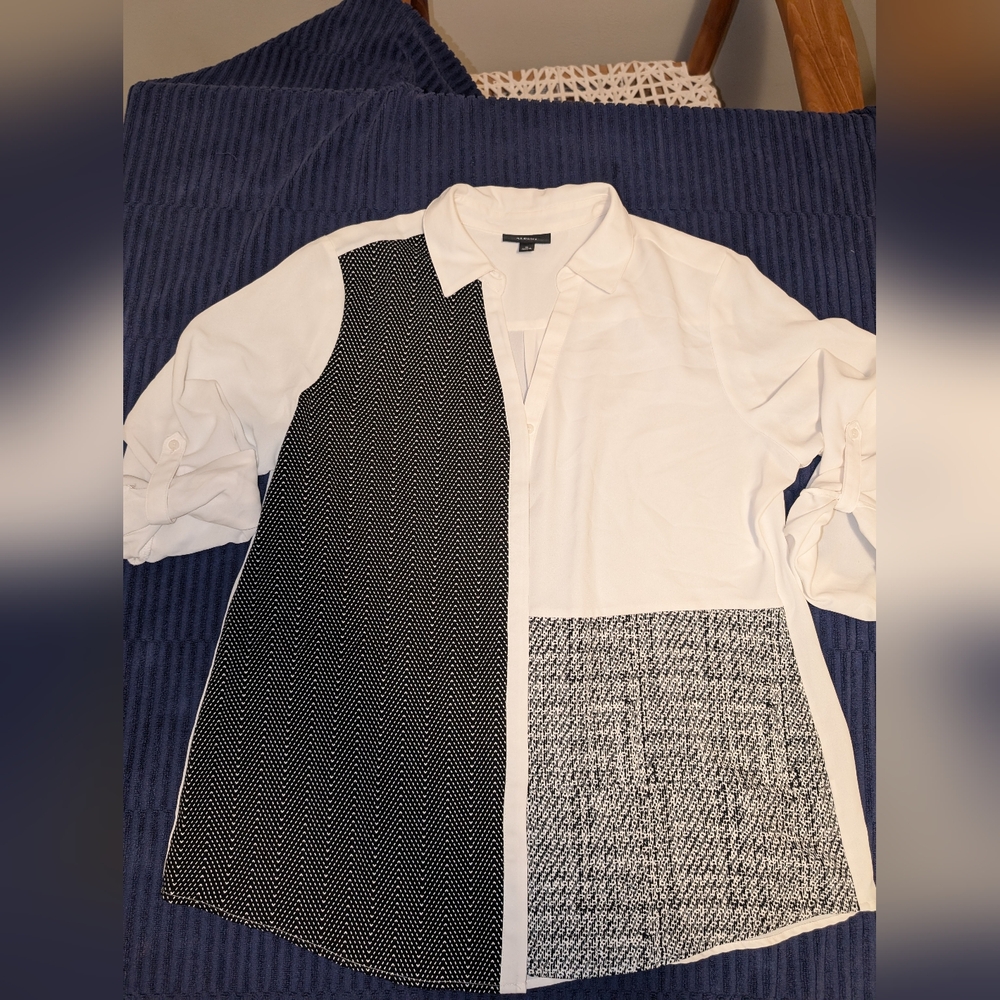Alfani Cream and Black Patterned Shirt